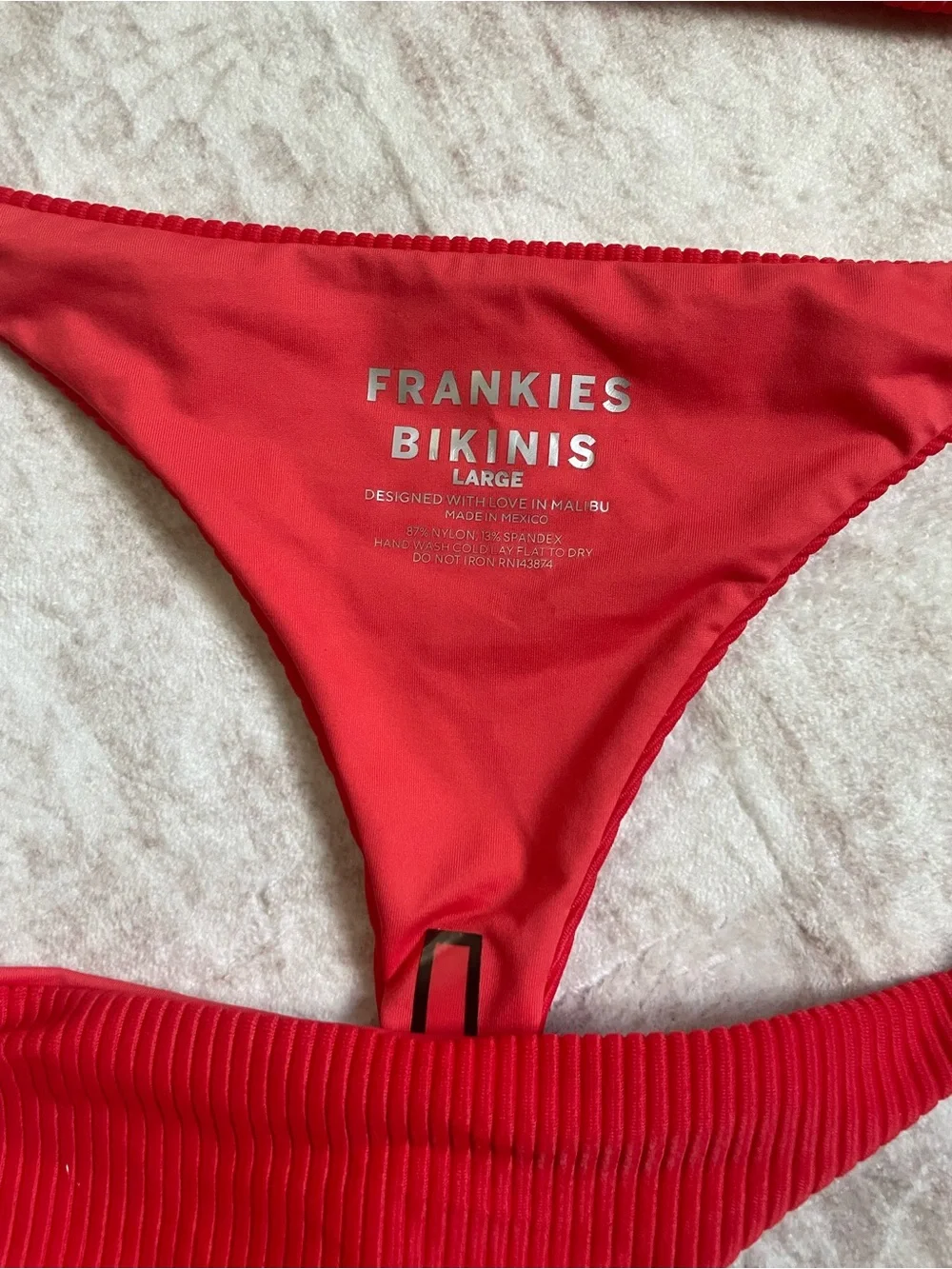 Frankie's Bikinis Red Ribbed String Bikini Set